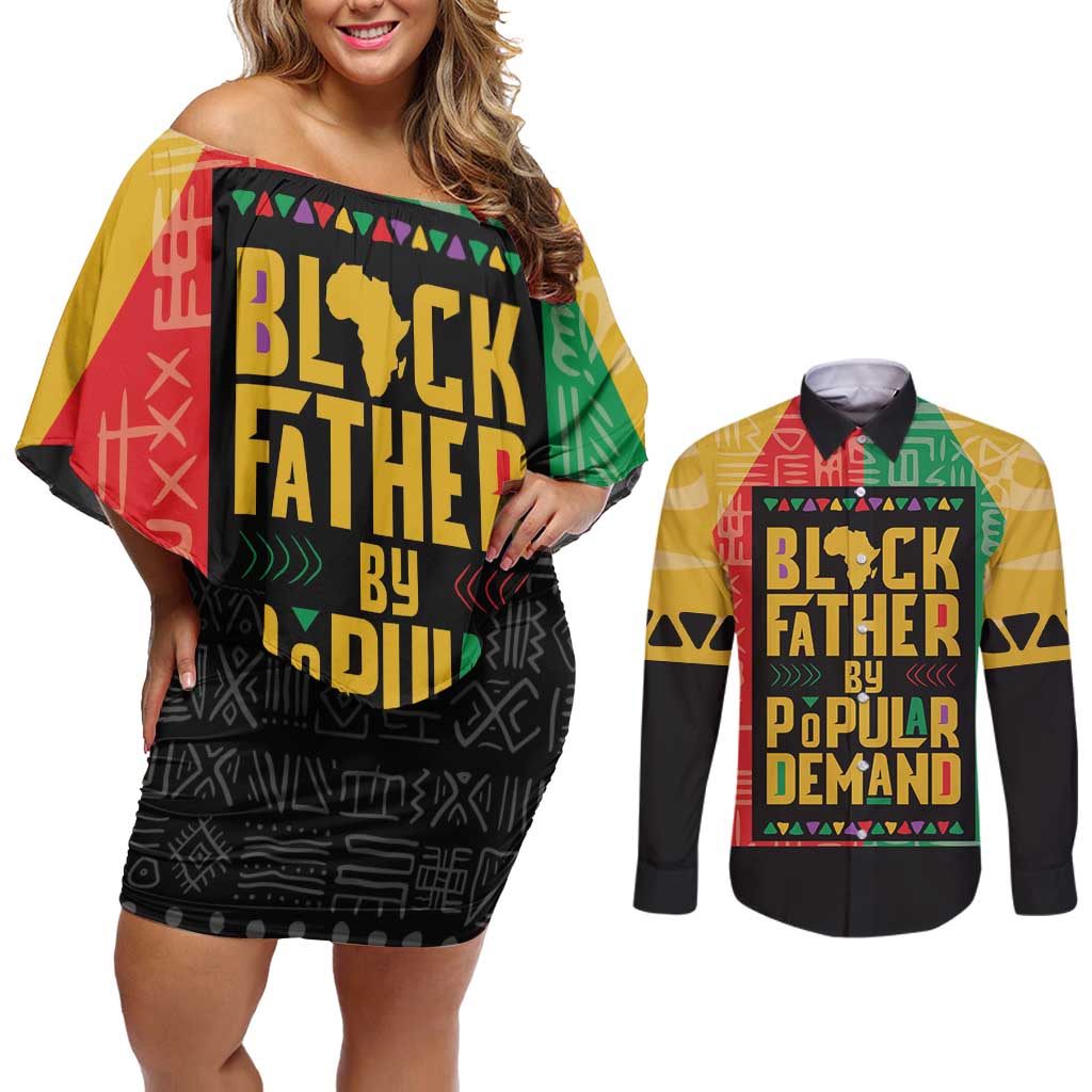 Black Father By Popular Demand African Couples Matching Off Shoulder Short Dress and Long Sleeve Button Shirt - Wonder Print Shop