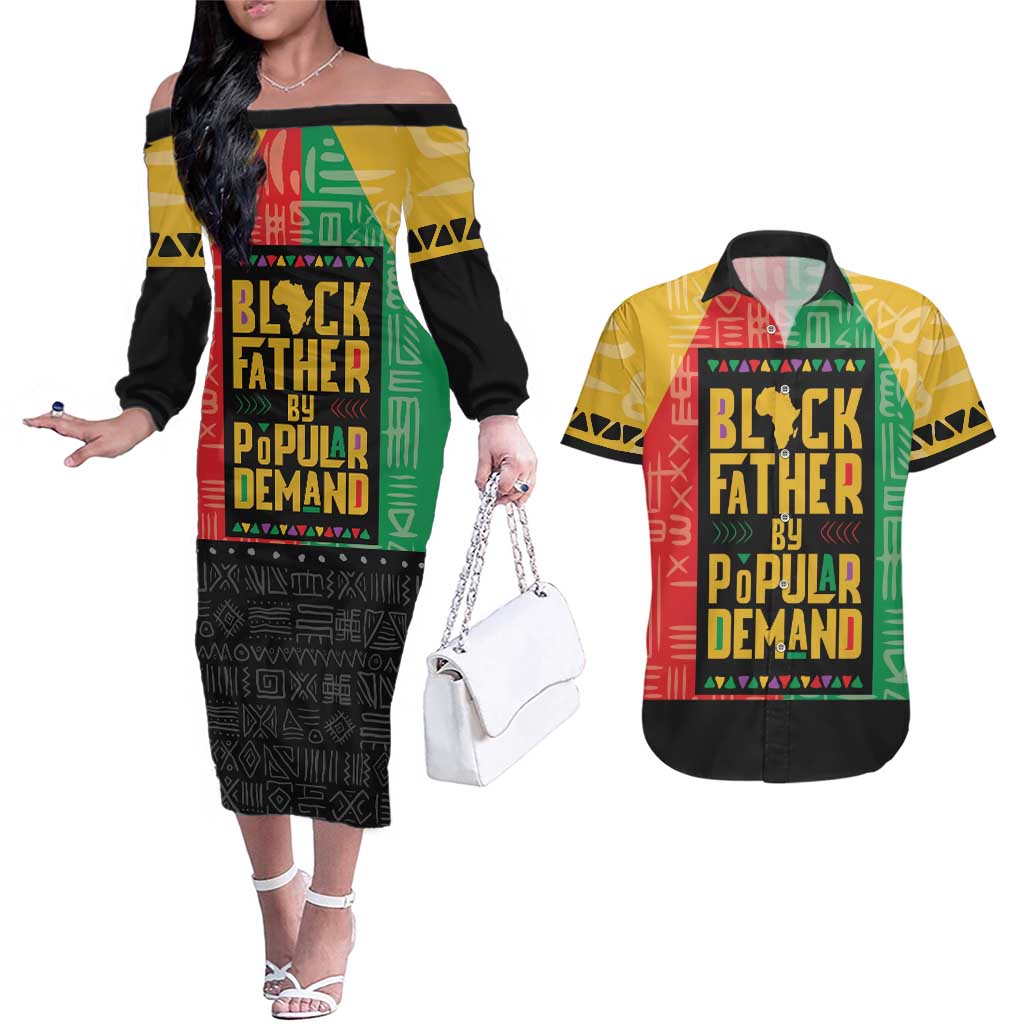 Black Father By Popular Demand African Couples Matching Off The Shoulder Long Sleeve Dress and Hawaiian Shirt - Wonder Print Shop