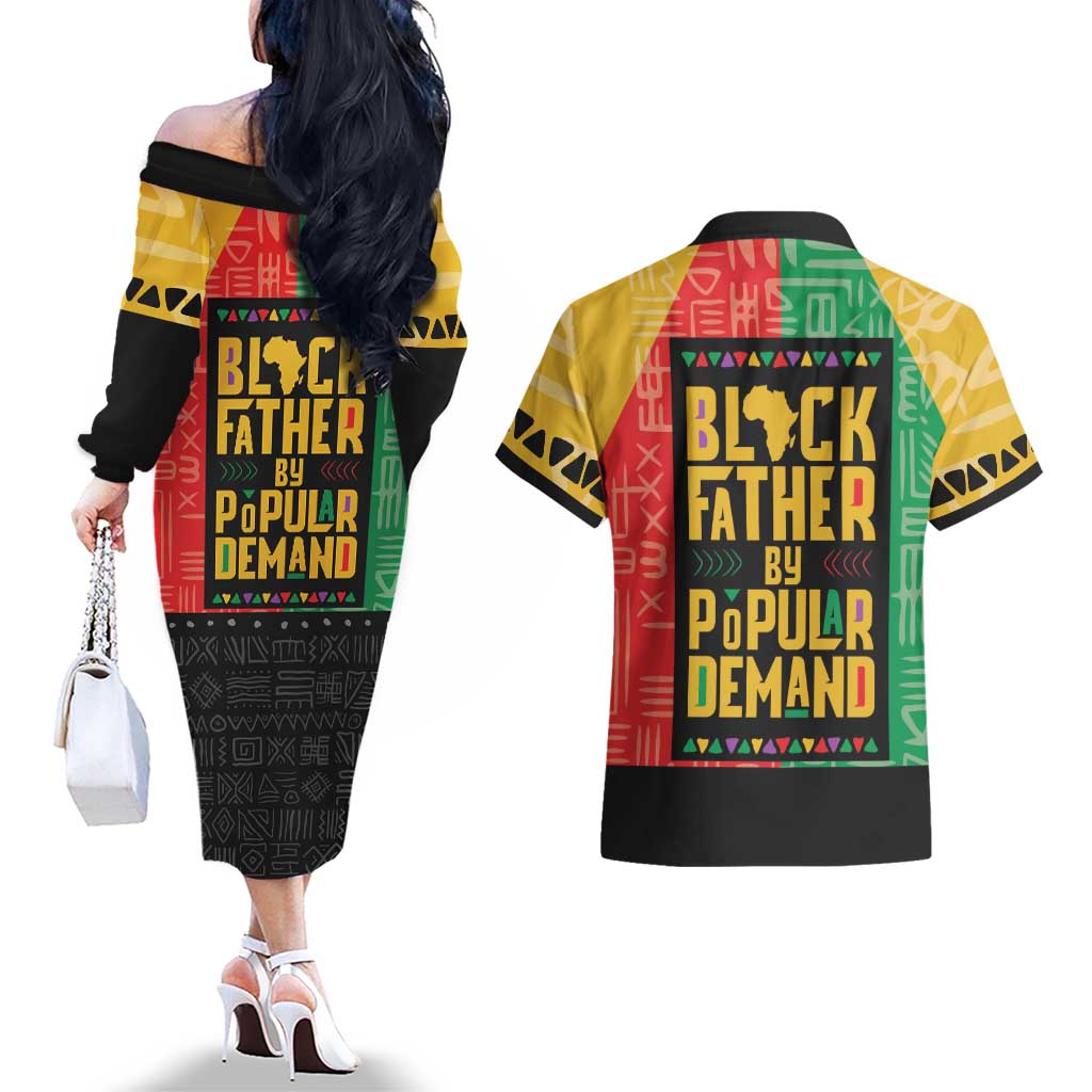 Black Father By Popular Demand African Couples Matching Off The Shoulder Long Sleeve Dress and Hawaiian Shirt - Wonder Print Shop