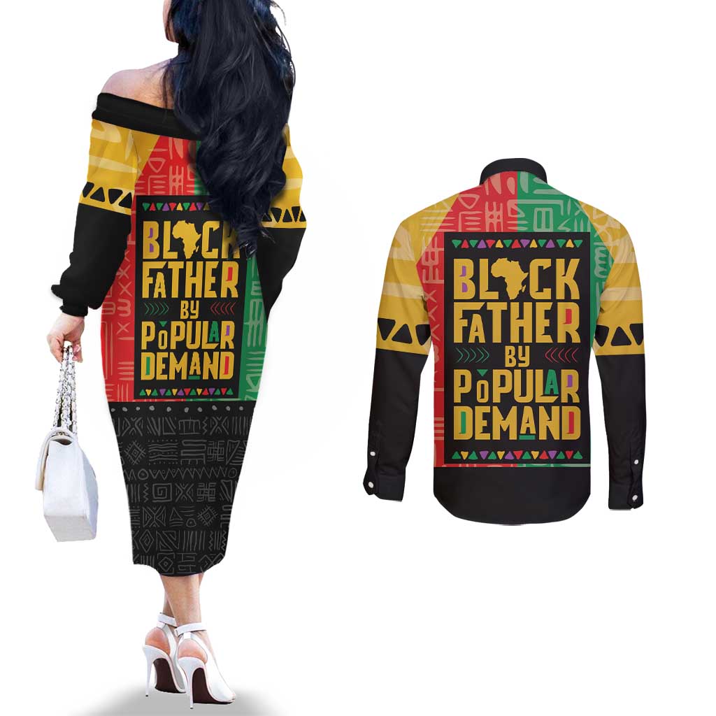 Black Father By Popular Demand African Couples Matching Off The Shoulder Long Sleeve Dress and Long Sleeve Button Shirt