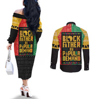 Black Father By Popular Demand African Couples Matching Off The Shoulder Long Sleeve Dress and Long Sleeve Button Shirt