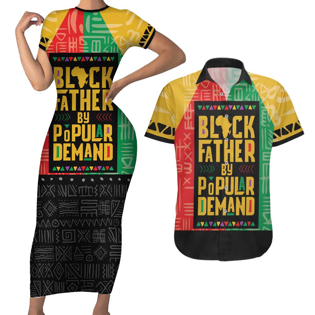Black Father By Popular Demand African Couples Matching Short Sleeve Bodycon Dress and Hawaiian Shirt - Wonder Print Shop