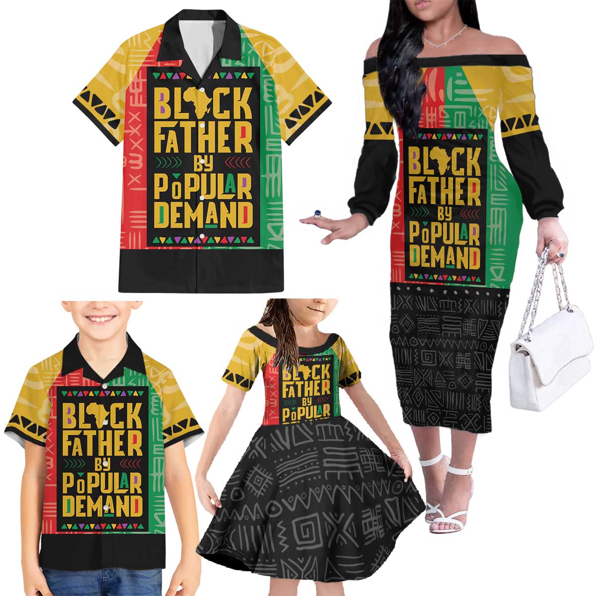 Black Father By Popular Demand African Family Matching Off The Shoulder Long Sleeve Dress and Hawaiian Shirt - Wonder Print Shop