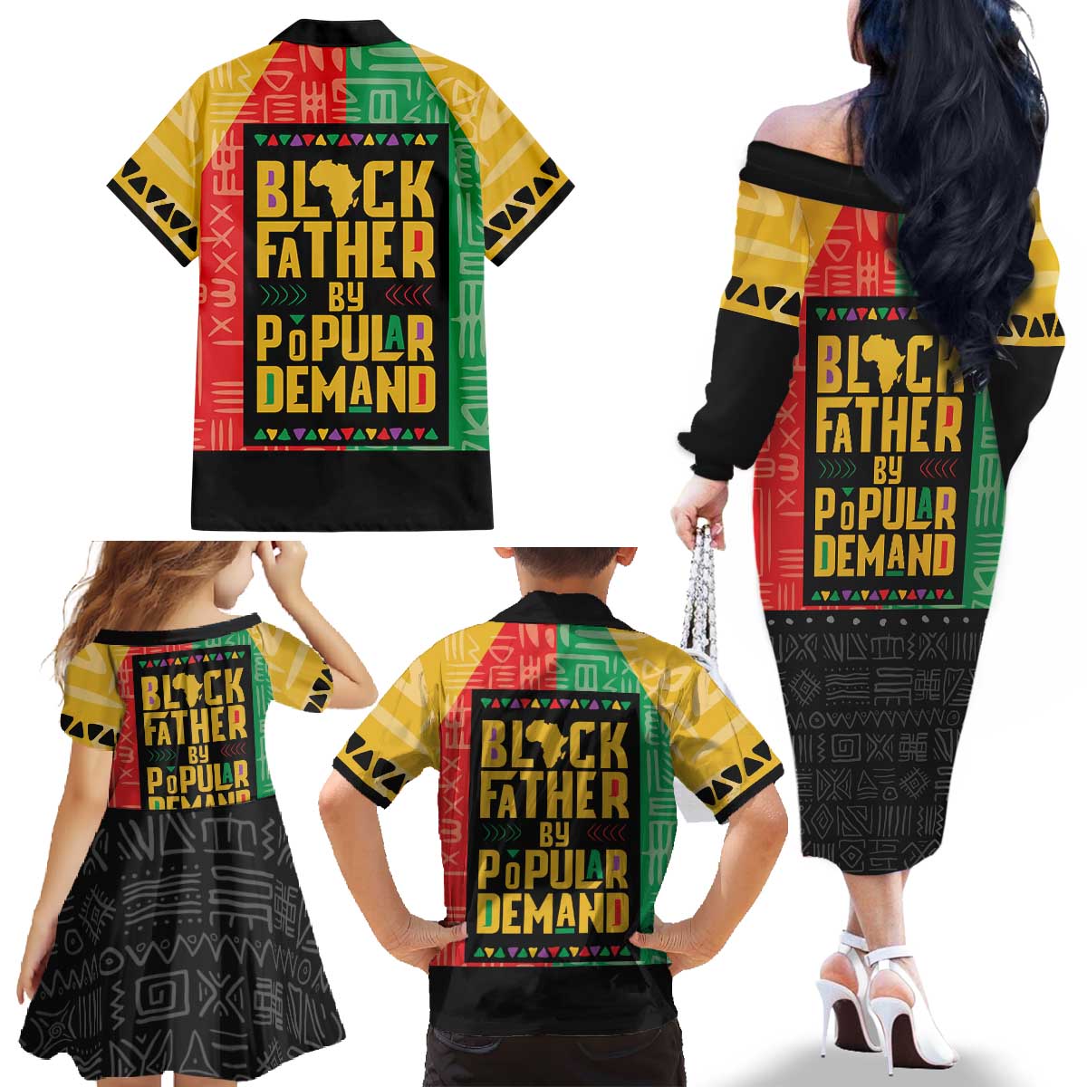 Black Father By Popular Demand African Family Matching Off The Shoulder Long Sleeve Dress and Hawaiian Shirt - Wonder Print Shop