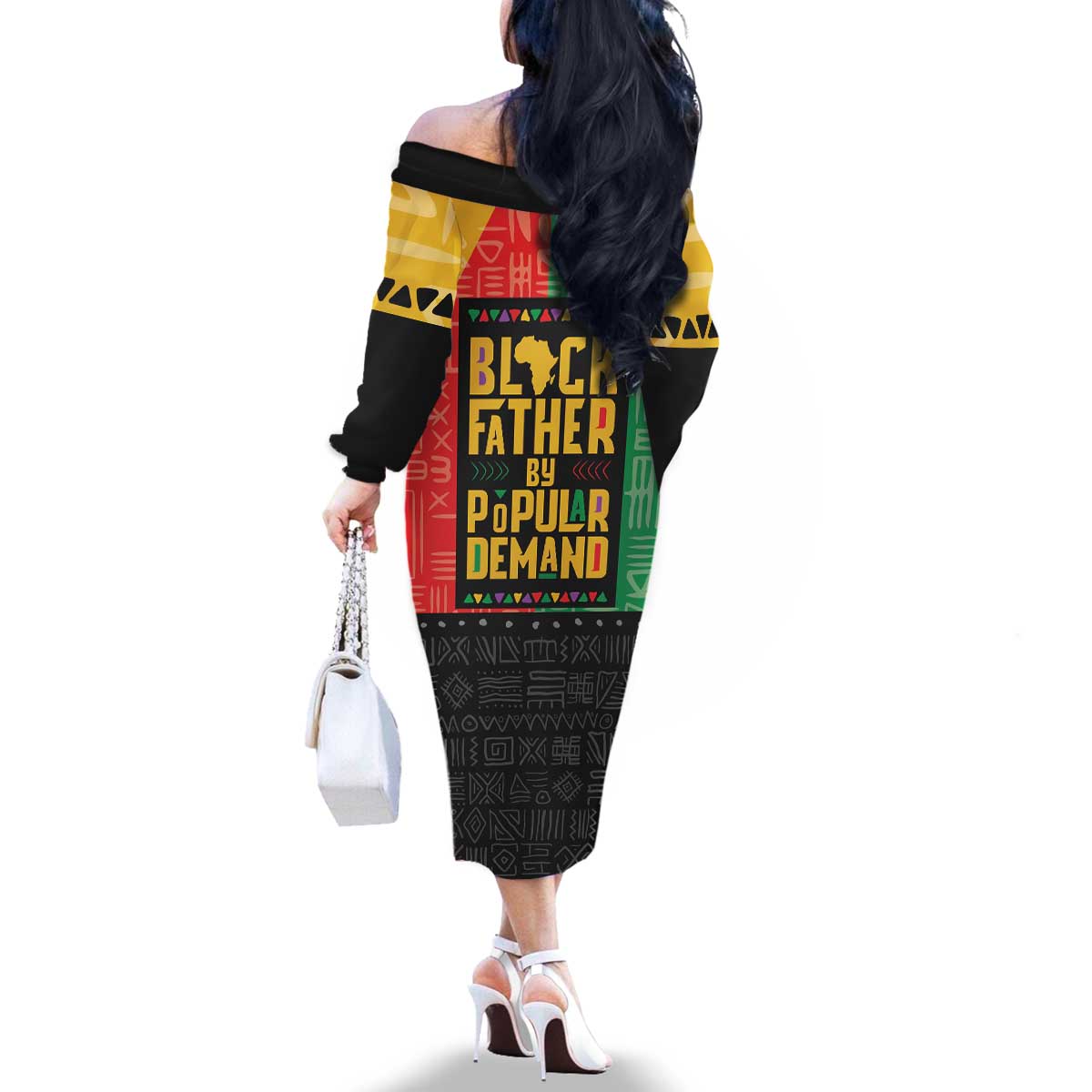 Black Father By Popular Demand African Family Matching Off The Shoulder Long Sleeve Dress and Hawaiian Shirt - Wonder Print Shop