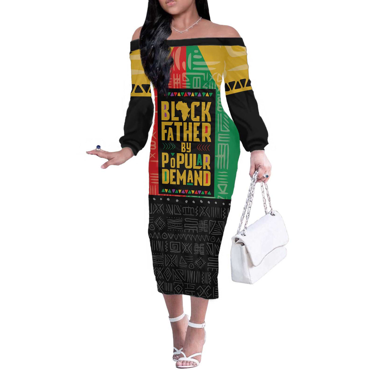 Black Father By Popular Demand African Off The Shoulder Long Sleeve Dress - Wonder Print Shop