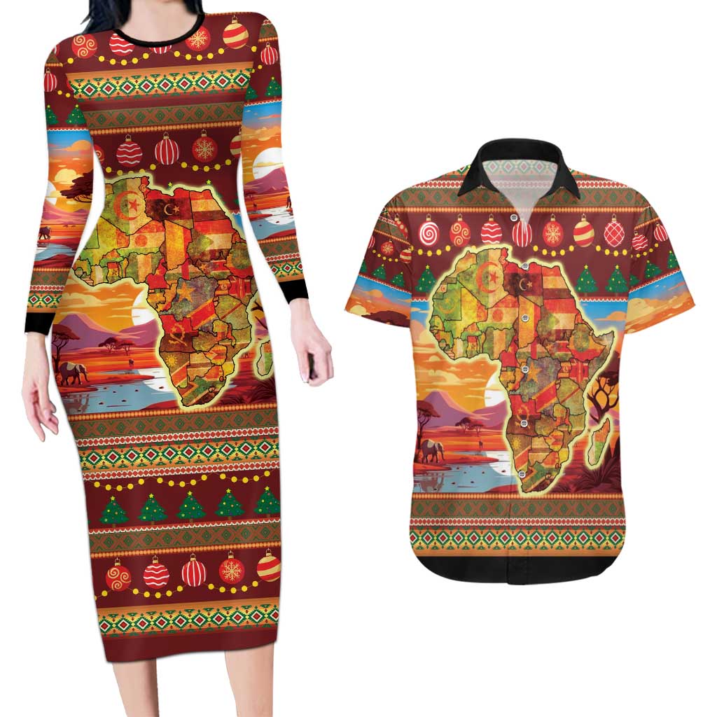 African Heritage and Celebrated Christmas Couples Matching Long Sleeve Bodycon Dress and Hawaiian Shirt - Wonder Print Shop