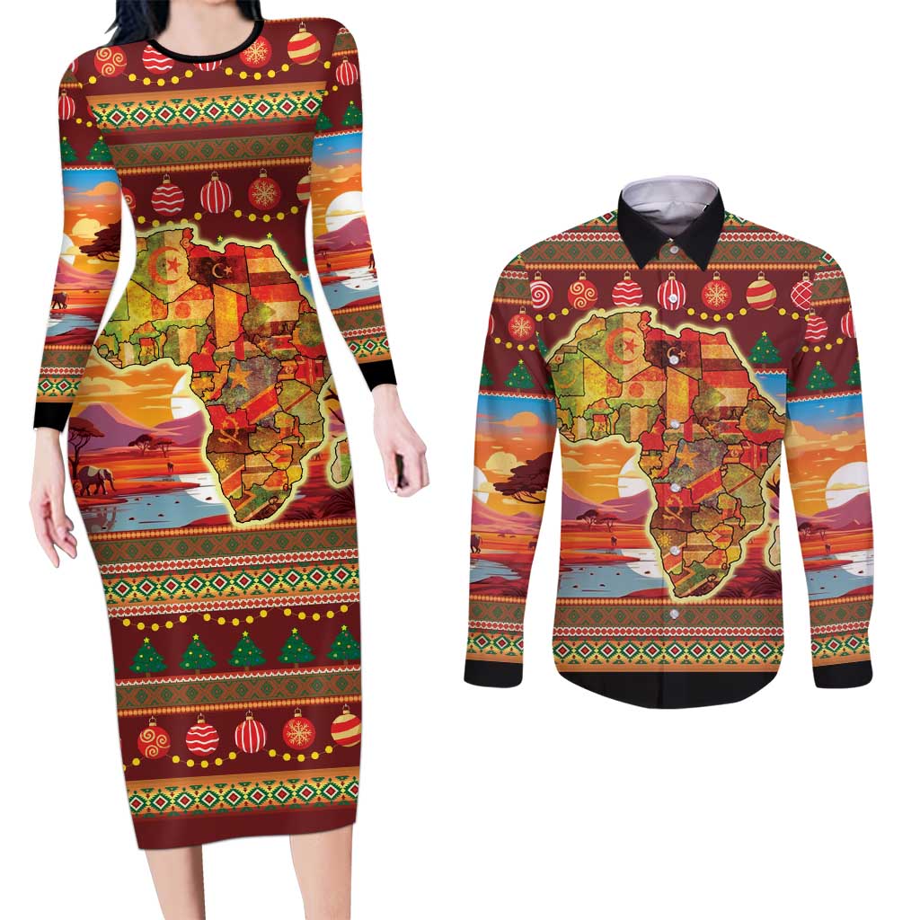 African Heritage and Celebrated Christmas Couples Matching Long Sleeve Bodycon Dress and Long Sleeve Button Shirt - Wonder Print Shop