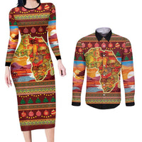 African Heritage and Celebrated Christmas Couples Matching Long Sleeve Bodycon Dress and Long Sleeve Button Shirt - Wonder Print Shop