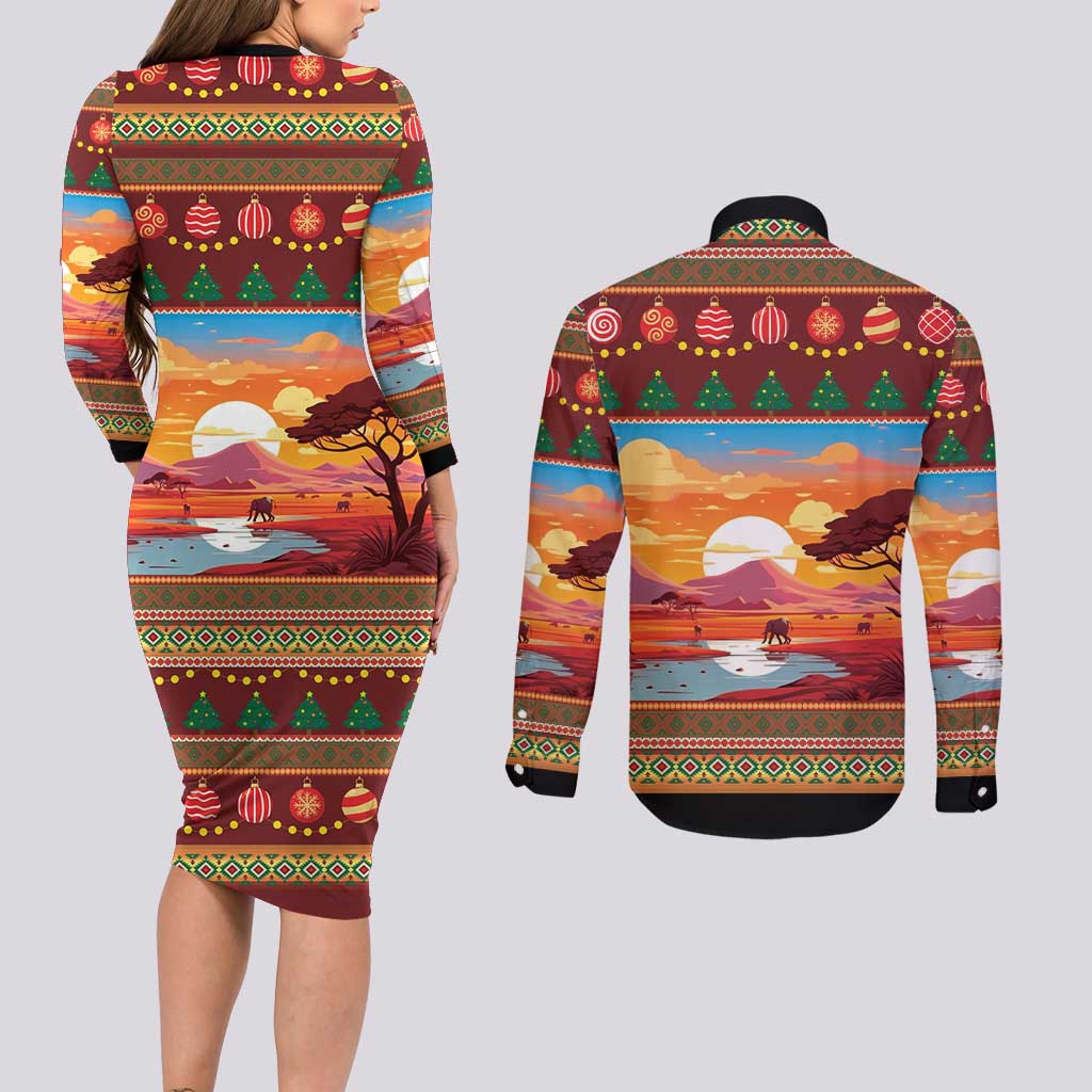 African Heritage and Celebrated Christmas Couples Matching Long Sleeve Bodycon Dress and Long Sleeve Button Shirt - Wonder Print Shop