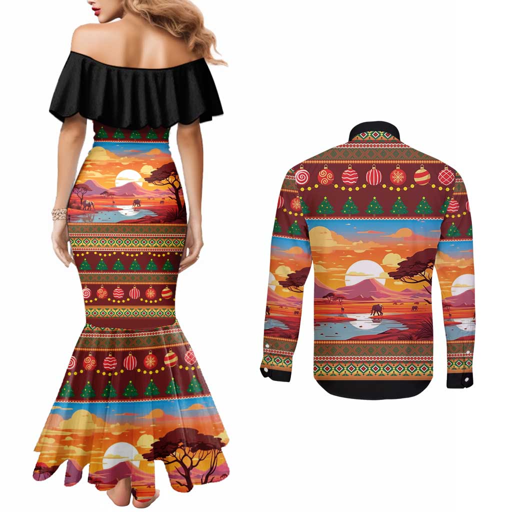 African Heritage and Celebrated Christmas Couples Matching Mermaid Dress and Long Sleeve Button Shirt