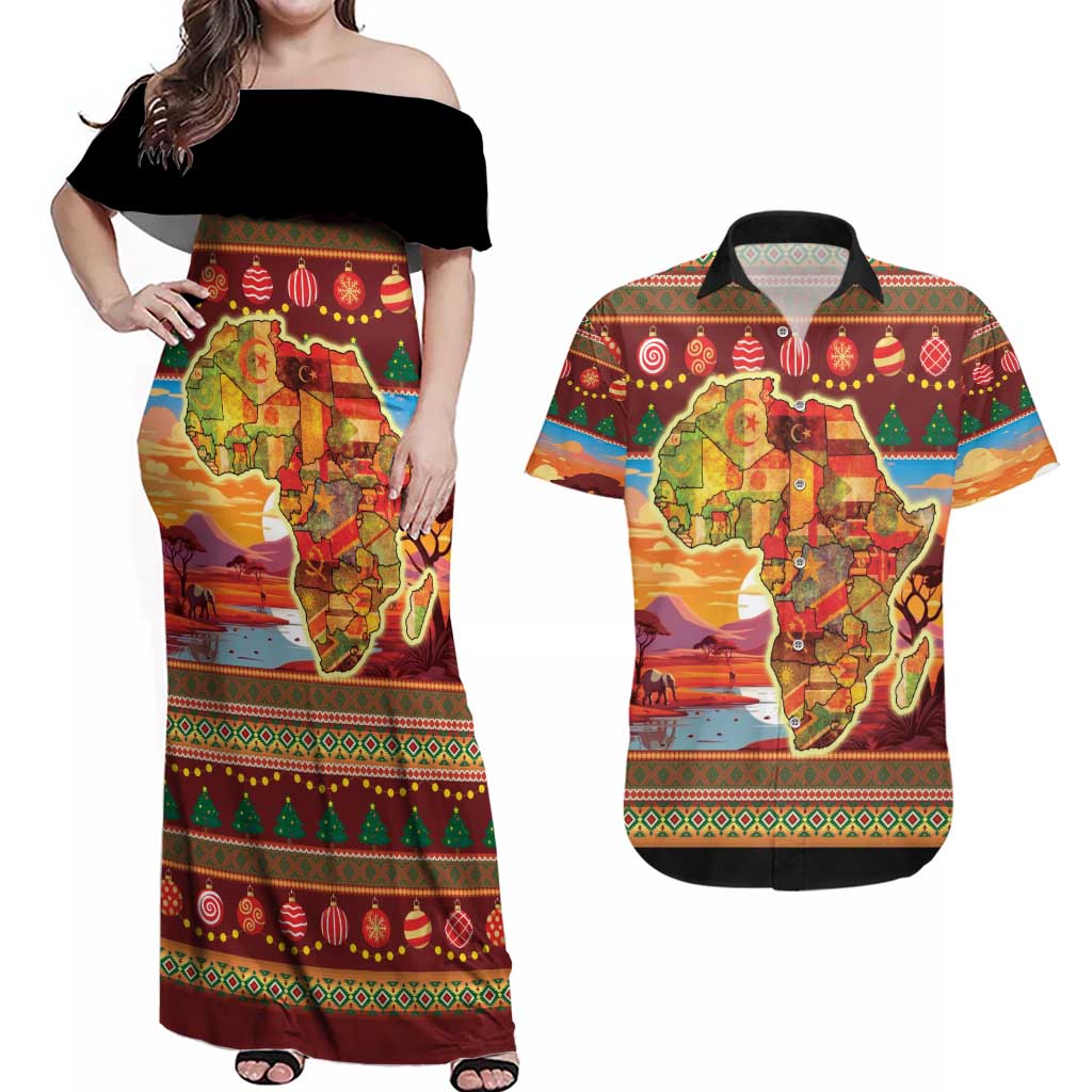 African Heritage and Celebrated Christmas Couples Matching Off Shoulder Maxi Dress and Hawaiian Shirt - Wonder Print Shop