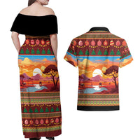 African Heritage and Celebrated Christmas Couples Matching Off Shoulder Maxi Dress and Hawaiian Shirt - Wonder Print Shop