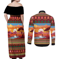 African Heritage and Celebrated Christmas Couples Matching Off Shoulder Maxi Dress and Long Sleeve Button Shirt - Wonder Print Shop