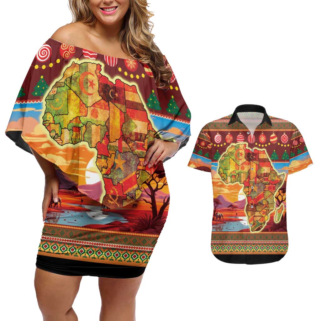 African Heritage and Celebrated Christmas Couples Matching Off Shoulder Short Dress and Hawaiian Shirt - Wonder Print Shop