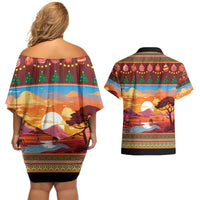 African Heritage and Celebrated Christmas Couples Matching Off Shoulder Short Dress and Hawaiian Shirt - Wonder Print Shop