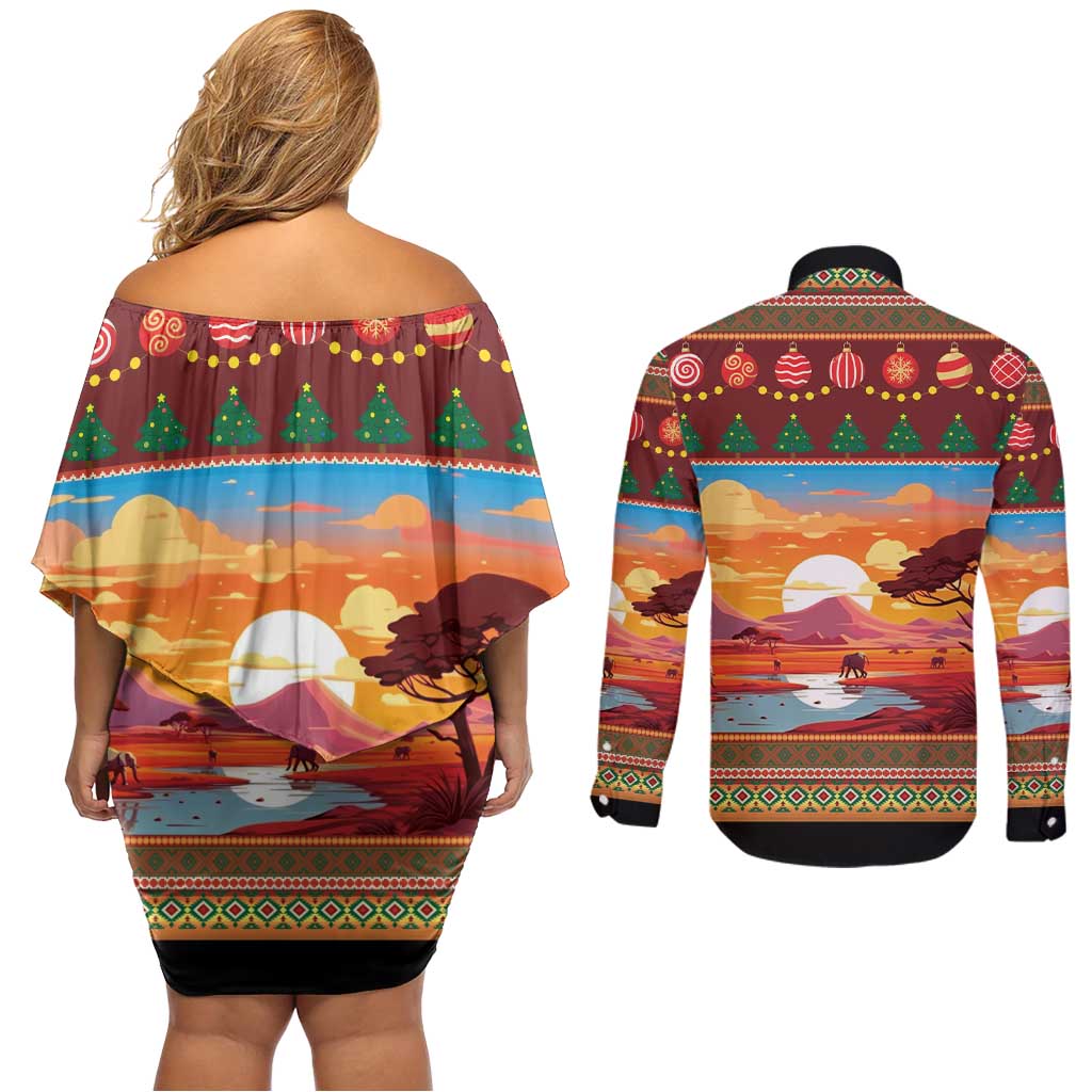 African Heritage and Celebrated Christmas Couples Matching Off Shoulder Short Dress and Long Sleeve Button Shirt - Wonder Print Shop