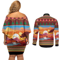 African Heritage and Celebrated Christmas Couples Matching Off Shoulder Short Dress and Long Sleeve Button Shirt - Wonder Print Shop