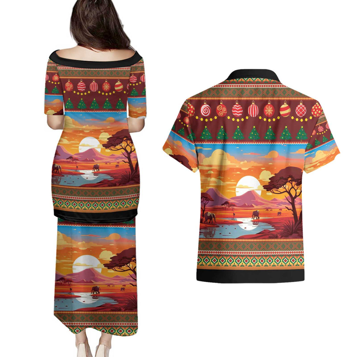 African Heritage and Celebrated Christmas Couples Matching Puletasi and Hawaiian Shirt - Wonder Print Shop
