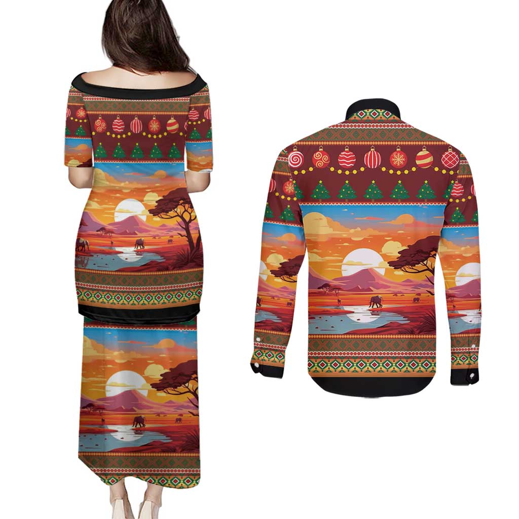 African Heritage and Celebrated Christmas Couples Matching Puletasi and Long Sleeve Button Shirt - Wonder Print Shop