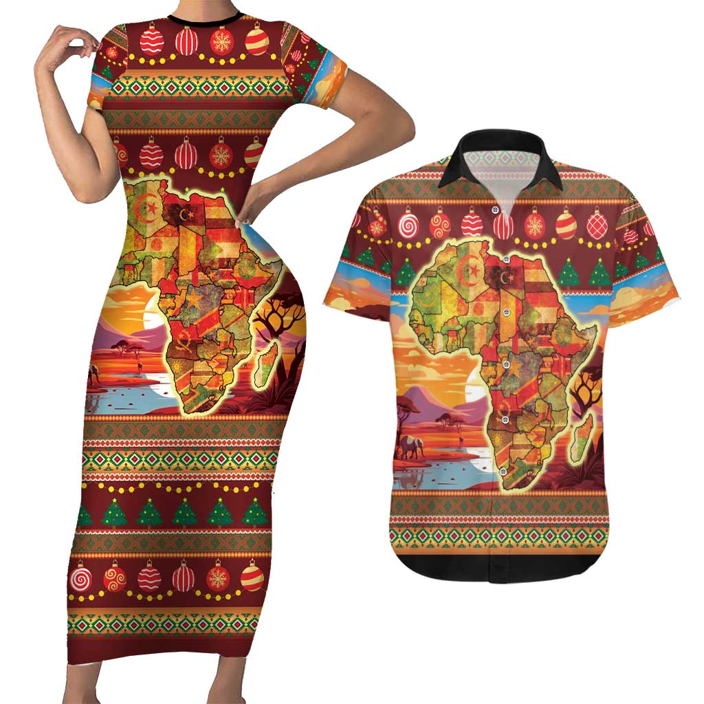 African Heritage and Celebrated Christmas Couples Matching Short Sleeve Bodycon Dress and Hawaiian Shirt - Wonder Print Shop