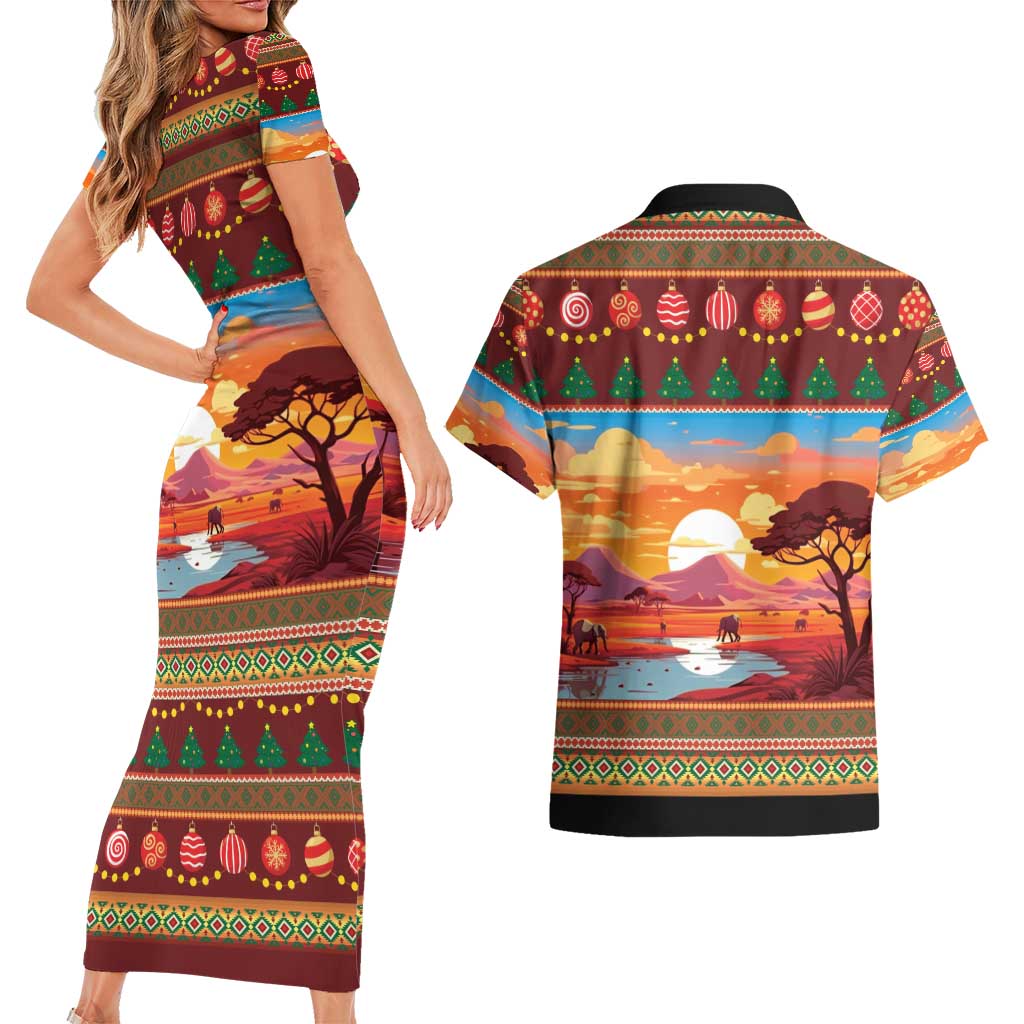 African Heritage and Celebrated Christmas Couples Matching Short Sleeve Bodycon Dress and Hawaiian Shirt - Wonder Print Shop
