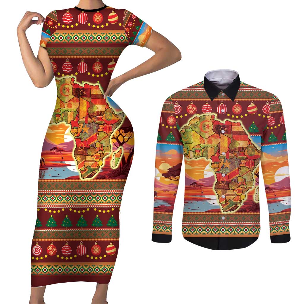 African Heritage and Celebrated Christmas Couples Matching Short Sleeve Bodycon Dress and Long Sleeve Button Shirt - Wonder Print Shop