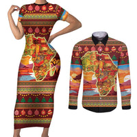 African Heritage and Celebrated Christmas Couples Matching Short Sleeve Bodycon Dress and Long Sleeve Button Shirt - Wonder Print Shop