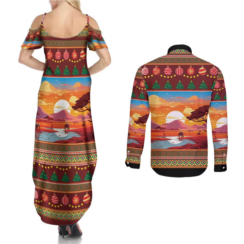 African Heritage and Celebrated Christmas Couples Matching Summer Maxi Dress and Long Sleeve Button Shirt - Wonder Print Shop