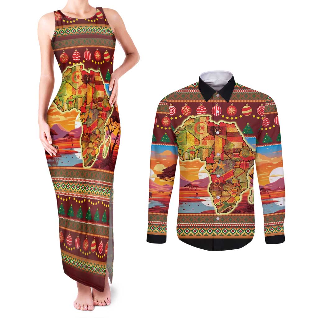 African Heritage and Celebrated Christmas Couples Matching Tank Maxi Dress and Long Sleeve Button Shirt - Wonder Print Shop