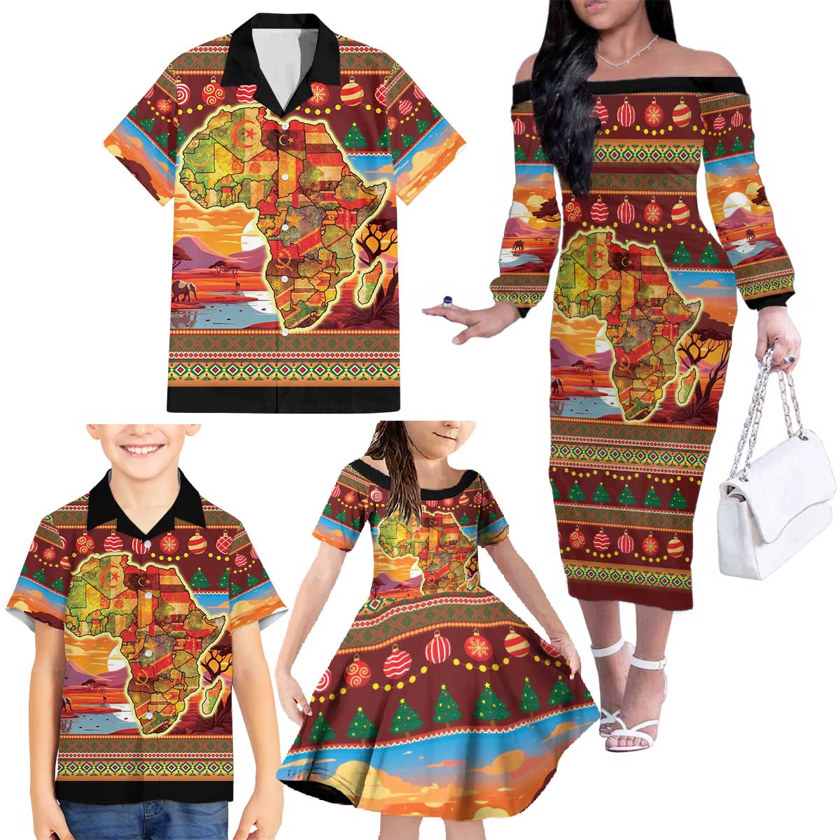 African Heritage and Celebrated Christmas Family Matching Off The Shoulder Long Sleeve Dress and Hawaiian Shirt - Wonder Print Shop