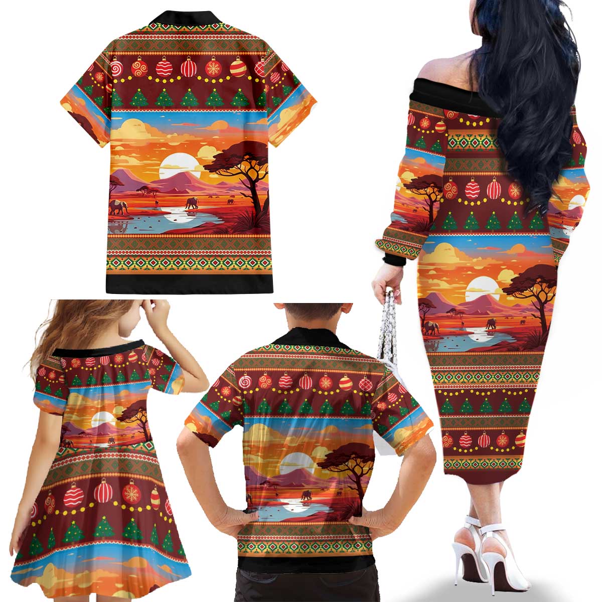 African Heritage and Celebrated Christmas Family Matching Off The Shoulder Long Sleeve Dress and Hawaiian Shirt - Wonder Print Shop