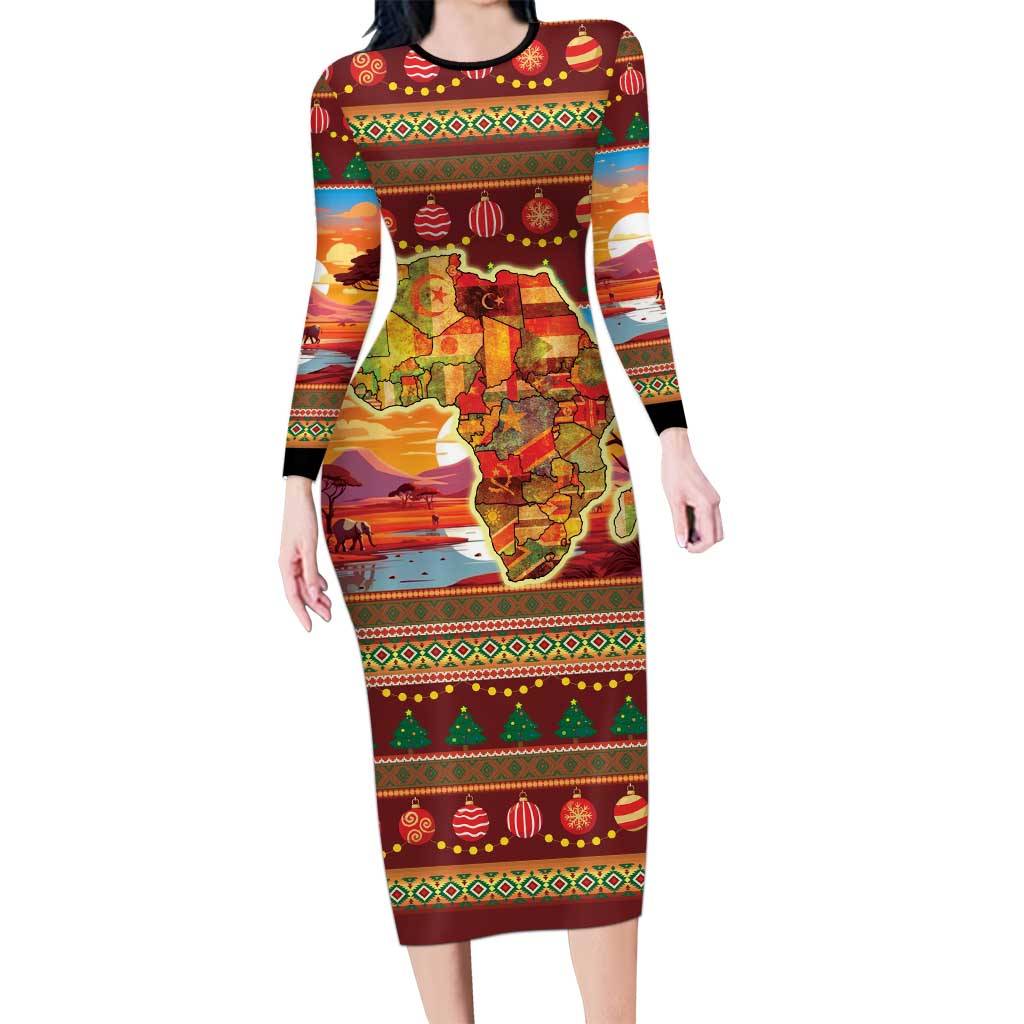African Heritage and Celebrated Christmas Long Sleeve Bodycon Dress - Wonder Print Shop