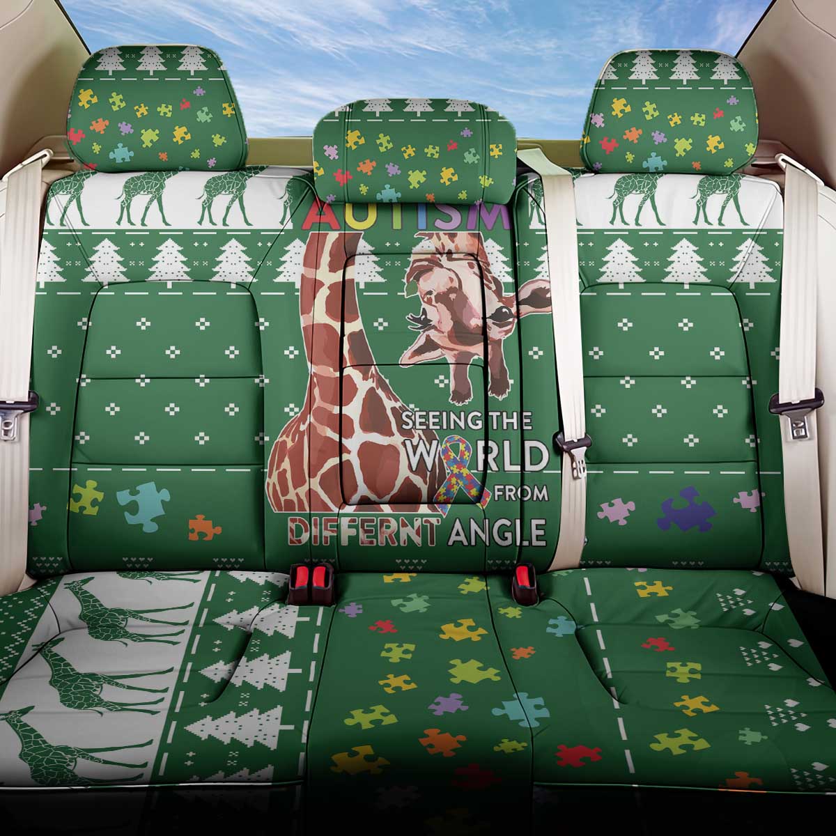 Giraffe Autism Back Car Seat Cover Seeing The World From Different Angles - Wonder Print Shop