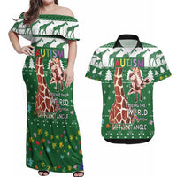 Giraffe Autism Couples Matching Off Shoulder Maxi Dress and Hawaiian Shirt Seeing The World From Different Angles - Wonder Print Shop