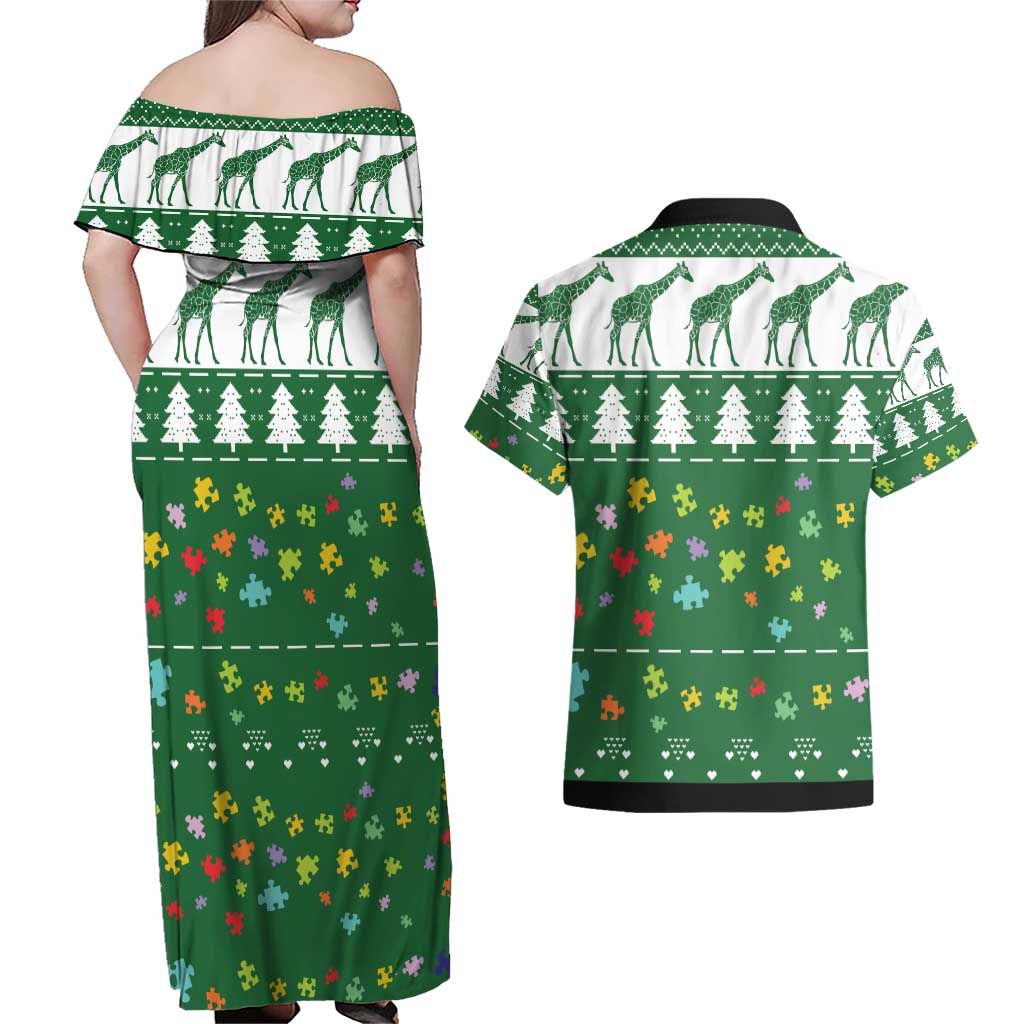 Giraffe Autism Couples Matching Off Shoulder Maxi Dress and Hawaiian Shirt Seeing The World From Different Angles - Wonder Print Shop