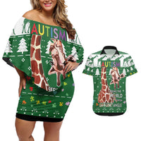 Giraffe Autism Couples Matching Off Shoulder Short Dress and Hawaiian Shirt Seeing The World From Different Angles - Wonder Print Shop