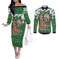 Giraffe Autism Couples Matching Off The Shoulder Long Sleeve Dress and Long Sleeve Button Shirt Seeing The World From Different Angles