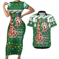 Giraffe Autism Couples Matching Short Sleeve Bodycon Dress and Hawaiian Shirt Seeing The World From Different Angles - Wonder Print Shop