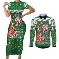 Giraffe Autism Couples Matching Short Sleeve Bodycon Dress and Long Sleeve Button Shirt Seeing The World From Different Angles - Wonder Print Shop