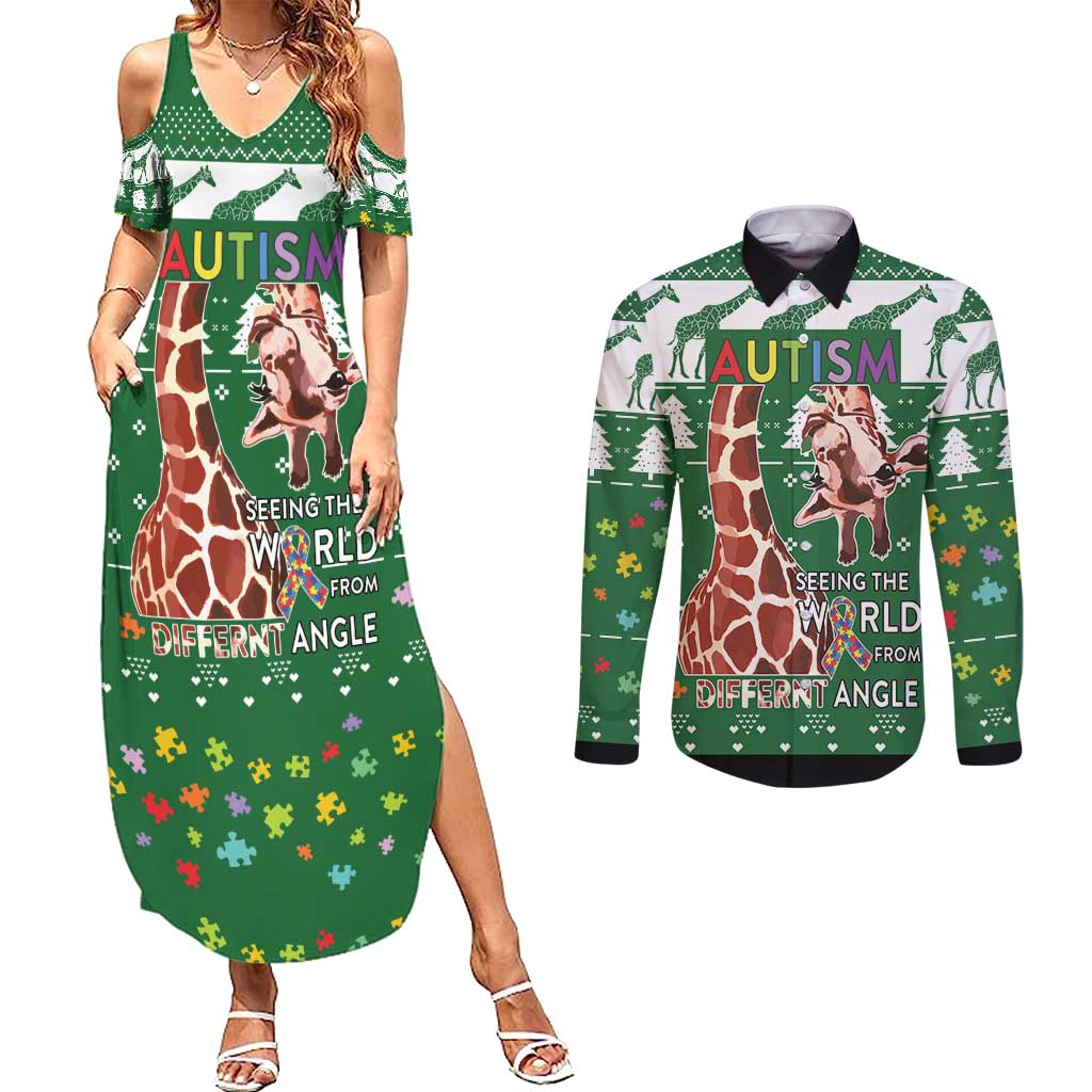 Giraffe Autism Couples Matching Summer Maxi Dress and Long Sleeve Button Shirt Seeing The World From Different Angles - Wonder Print Shop