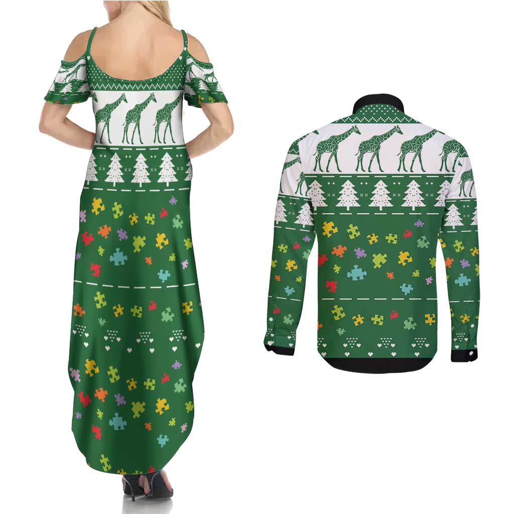 Giraffe Autism Couples Matching Summer Maxi Dress and Long Sleeve Button Shirt Seeing The World From Different Angles - Wonder Print Shop