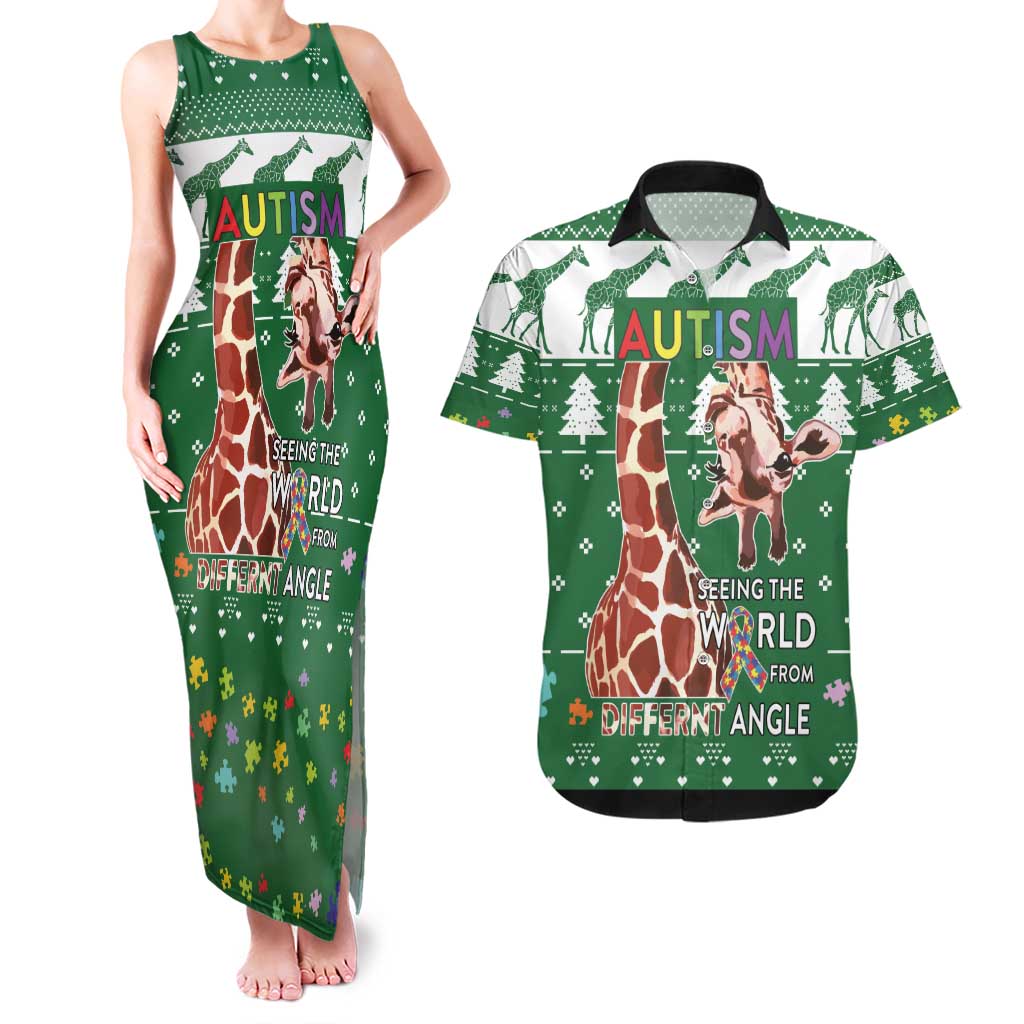 Giraffe Autism Couples Matching Tank Maxi Dress and Hawaiian Shirt Seeing The World From Different Angles - Wonder Print Shop