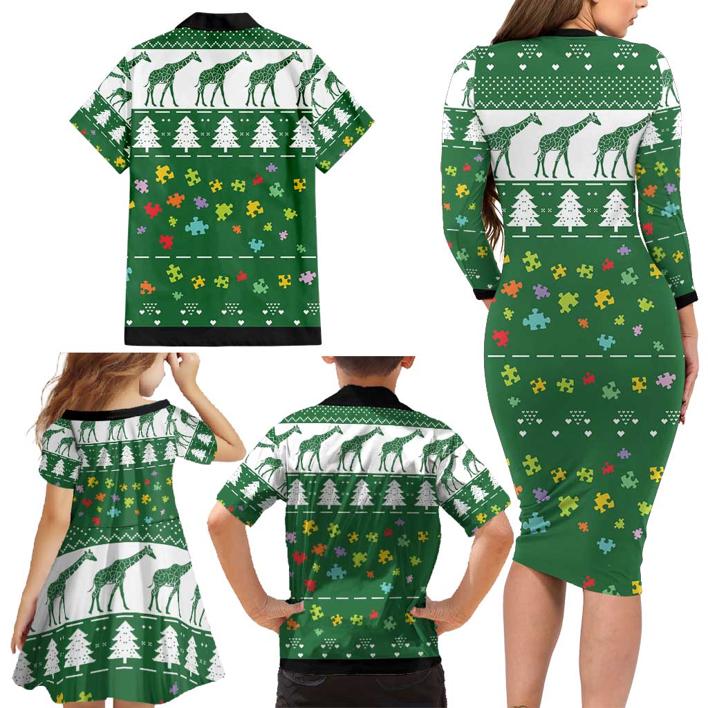 Giraffe Autism Family Matching Long Sleeve Bodycon Dress and Hawaiian Shirt Seeing The World From Different Angles - Wonder Print Shop