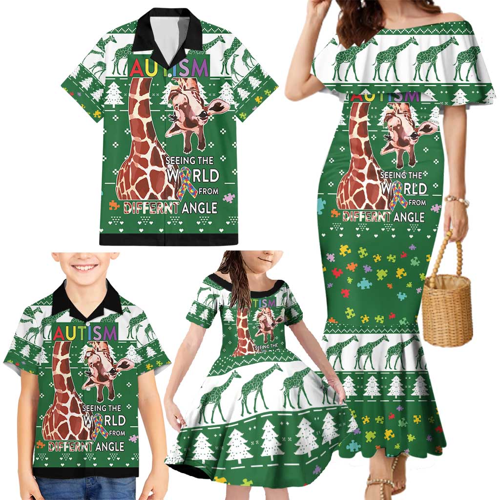 Giraffe Autism Family Matching Mermaid Dress and Hawaiian Shirt Seeing The World From Different Angles - Wonder Print Shop