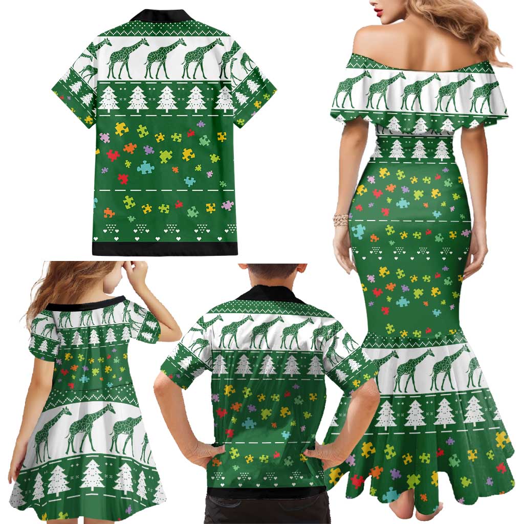 Giraffe Autism Family Matching Mermaid Dress and Hawaiian Shirt Seeing The World From Different Angles - Wonder Print Shop