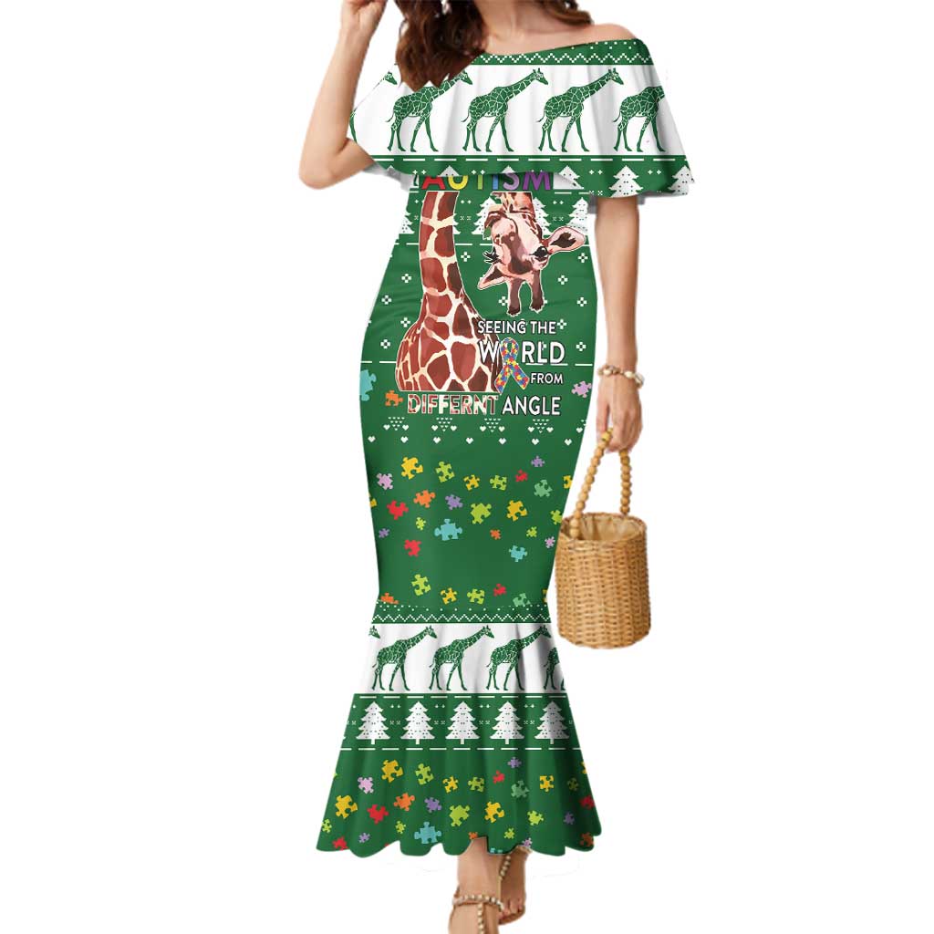 Giraffe Autism Family Matching Mermaid Dress and Hawaiian Shirt Seeing The World From Different Angles - Wonder Print Shop