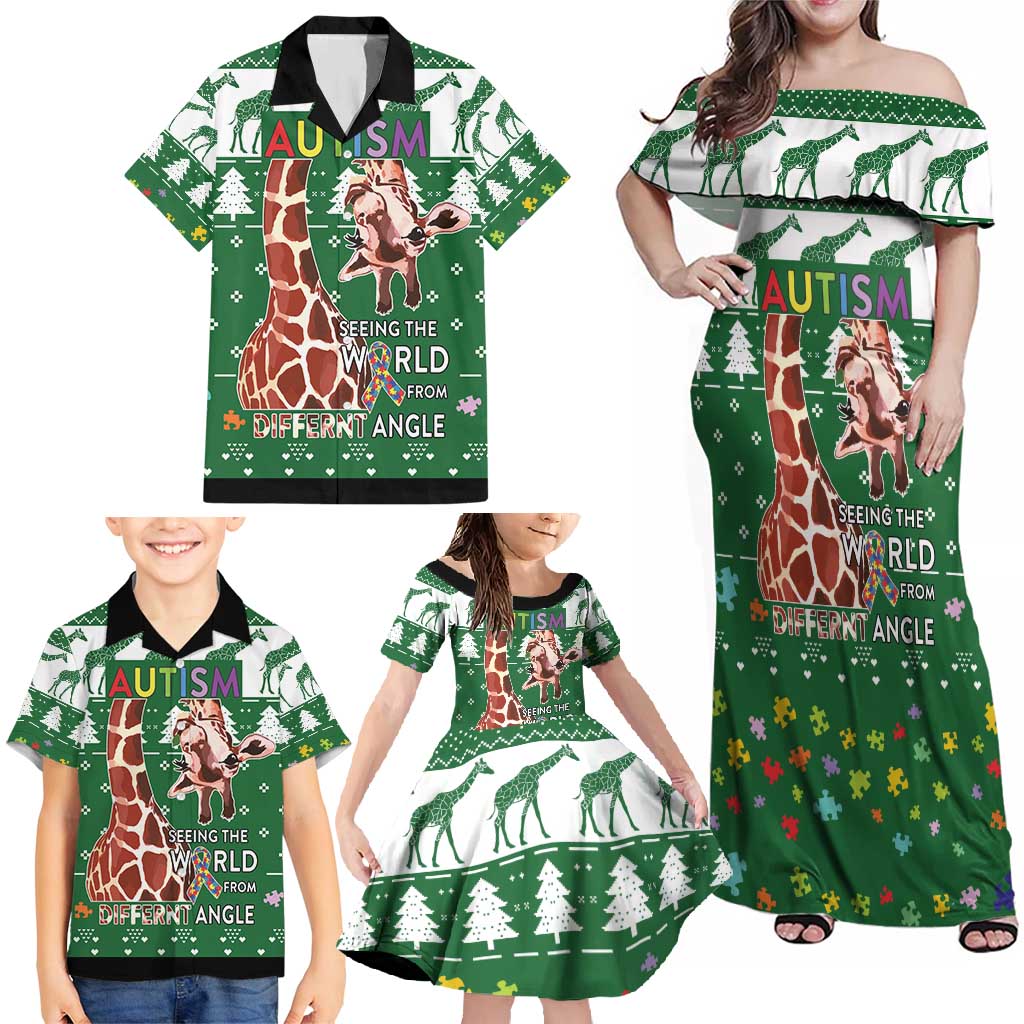 Giraffe Autism Family Matching Off Shoulder Maxi Dress and Hawaiian Shirt Seeing The World From Different Angles - Wonder Print Shop