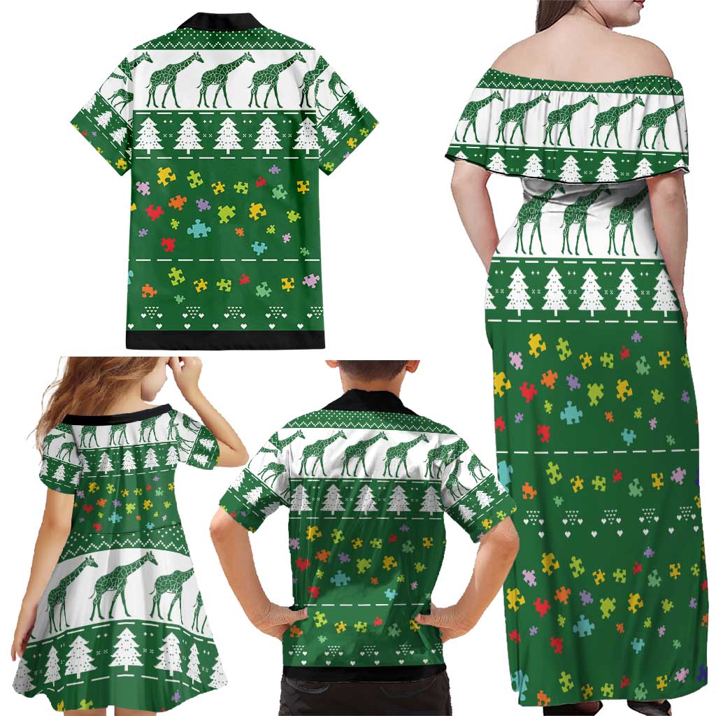 Giraffe Autism Family Matching Off Shoulder Maxi Dress and Hawaiian Shirt Seeing The World From Different Angles - Wonder Print Shop