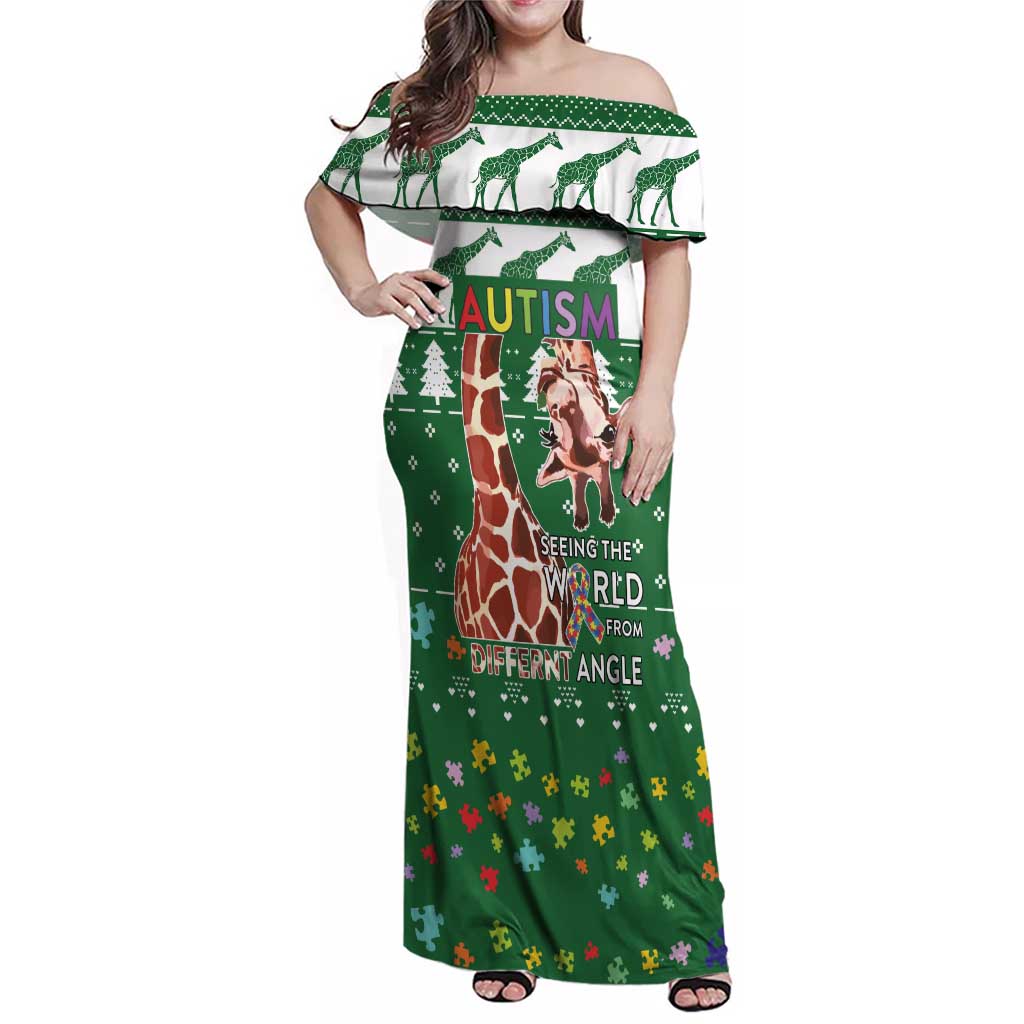 Giraffe Autism Family Matching Off Shoulder Maxi Dress and Hawaiian Shirt Seeing The World From Different Angles - Wonder Print Shop
